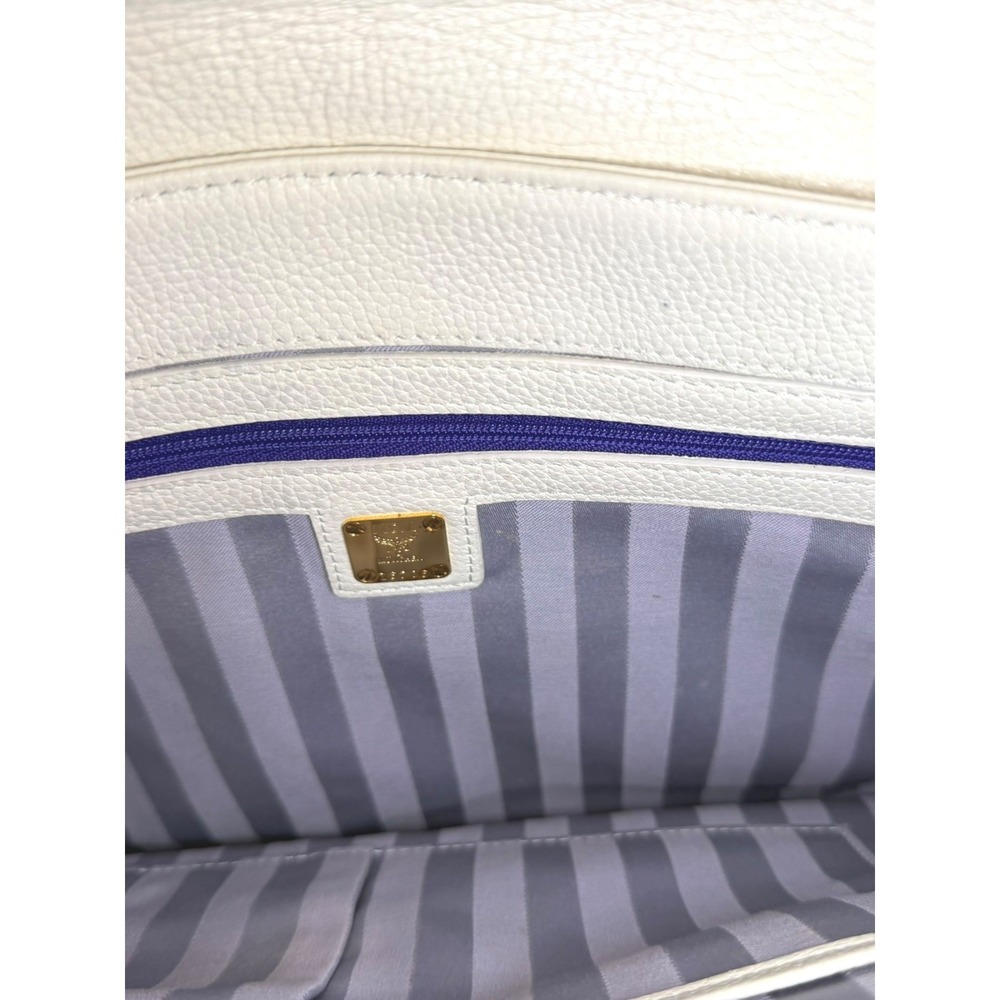 MCM White Pebbled Leather Flap Bag Gold Chain Shoulder Purse Kiss Lock - Picture 9 of 12